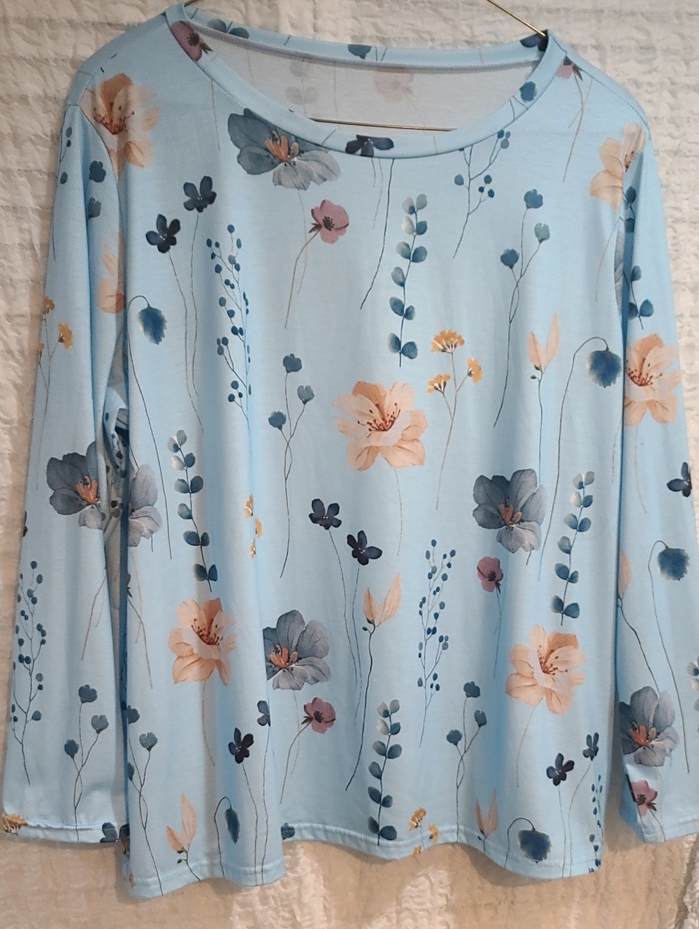 Light Blue Floral Long-Sleeve Tunic Top PTP 30